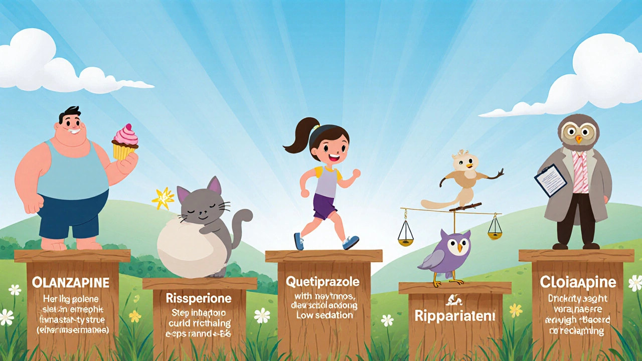 Medication meadow with personified drug characters showing their side‑effect traits.
