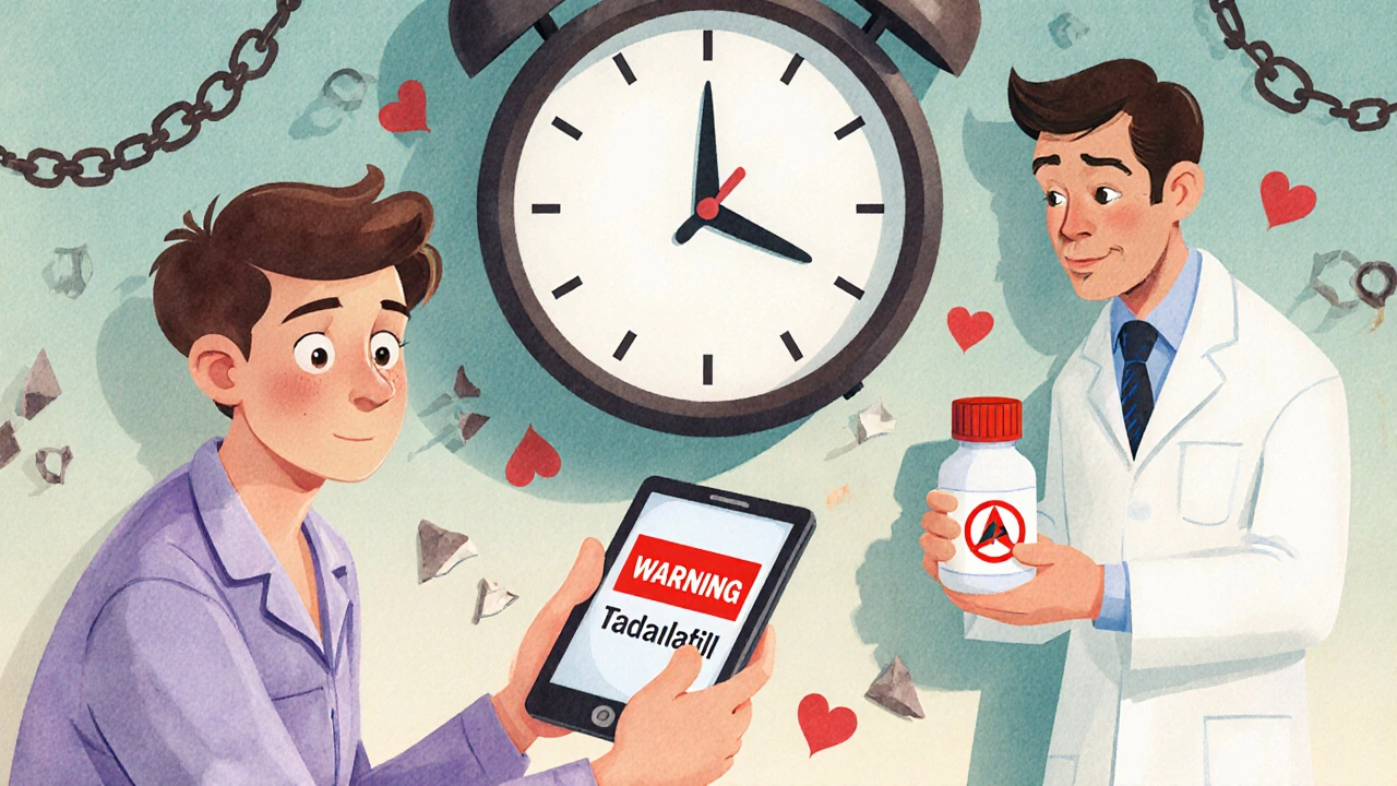 Doctors unaware of each other’s prescriptions, with a ticking clock and floating warning symbols.