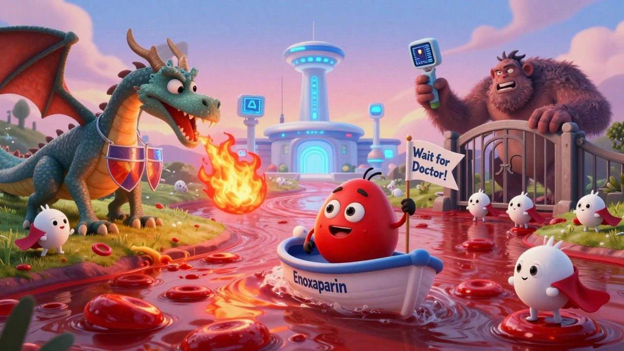 A blood cell navigates a dangerous river of clotting blood while avoiding drug threats in an animated medical world.