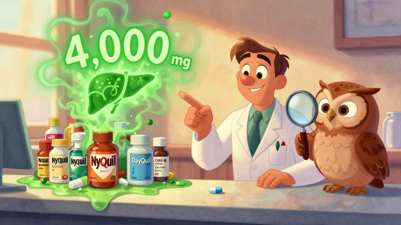 A pharmacist showing a single pill to a patient while dangerous combo meds melt into smoke.