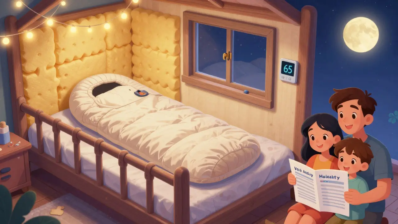 Cozy ground-floor bedroom with safety features and family checking sleep routine.