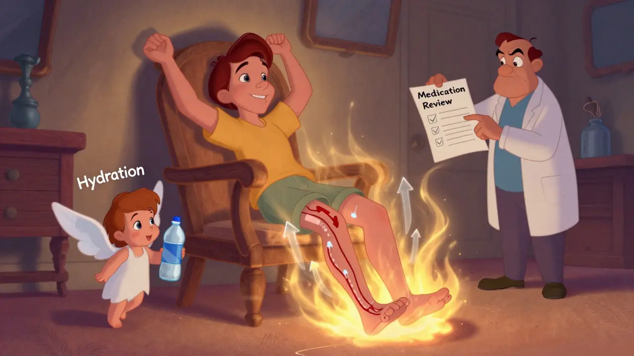 Person rising slowly with golden light helping blood flow upward, wearing compression stockings and holding water.