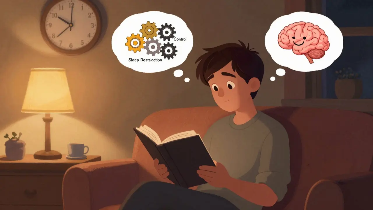 Someone reading calmly in a dim room as their brain rewires with sleep therapy tools.