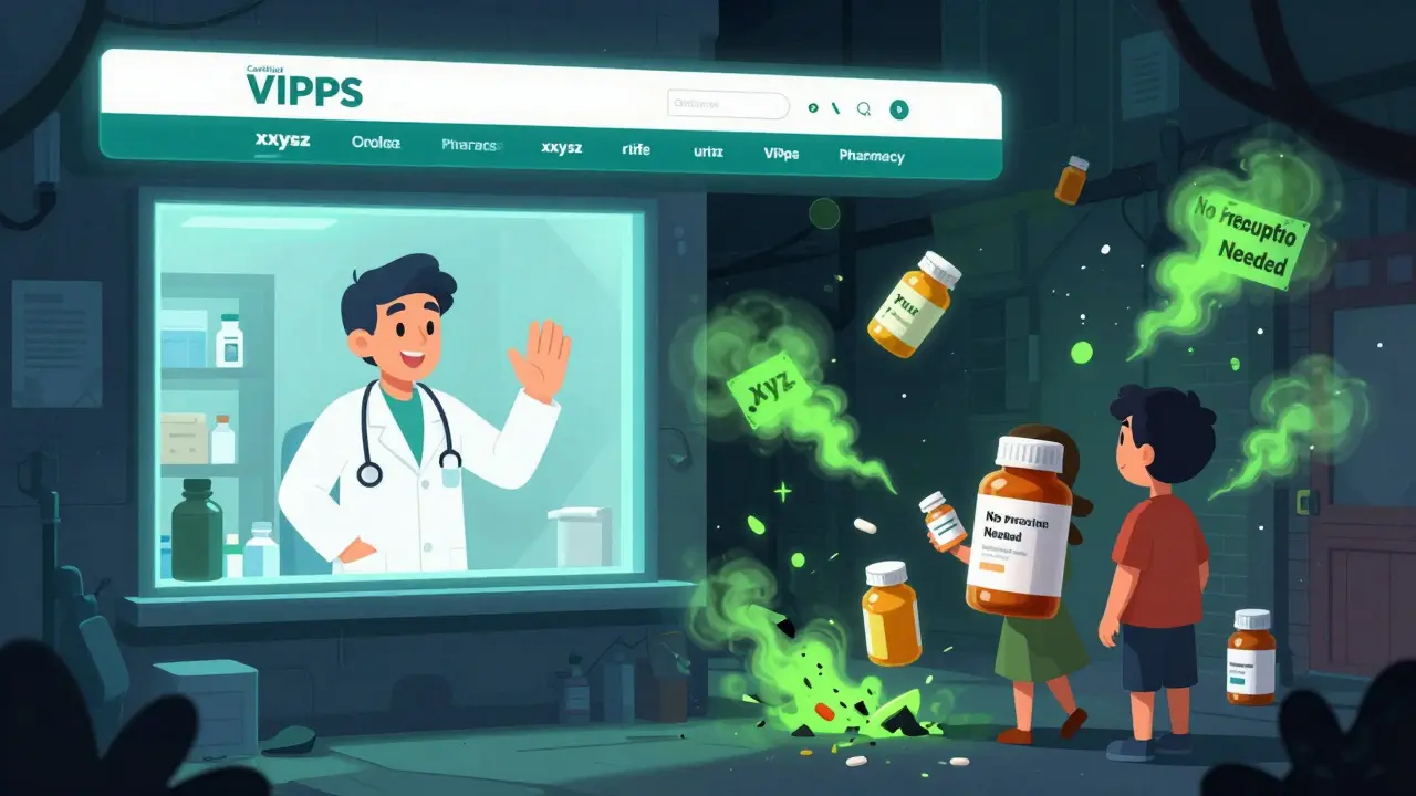 A safe, certified pharmacy with a pharmacist vs. a dark alley of fake online drug sites.