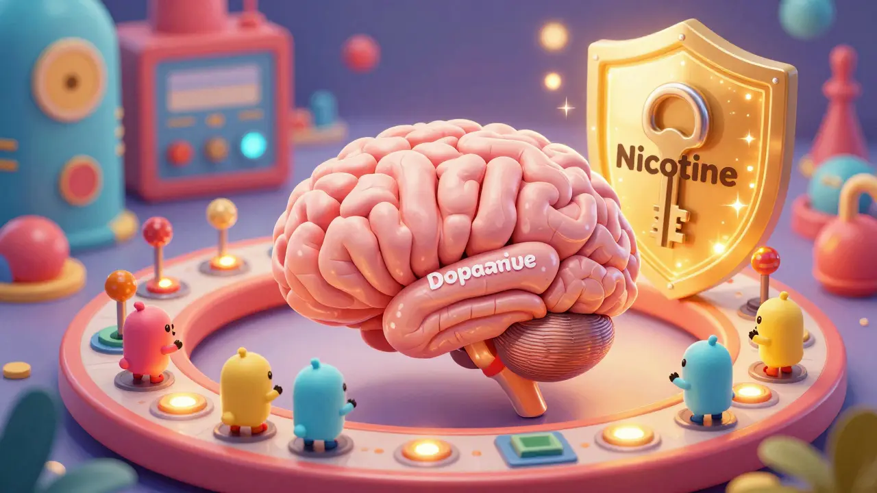 Conceptual Disney-style brain control room showing dopamine and noradrenaline.
