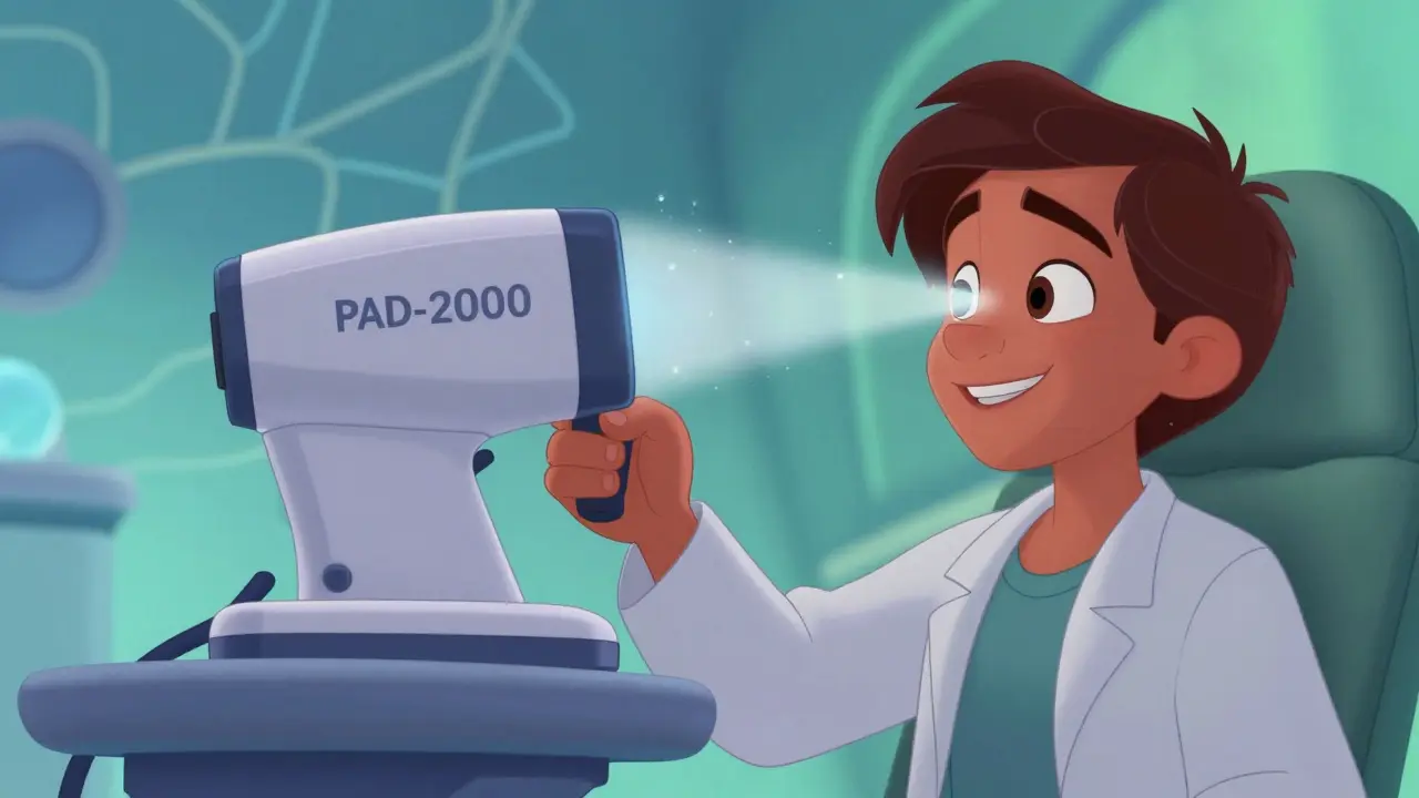 Doctor using a gentle light assessment device on a patient