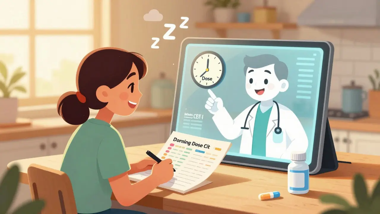 Patient and doctor discussing morning medication timing and sleep solutions