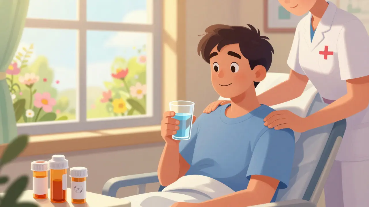 Patient recovering from illness by sunny window