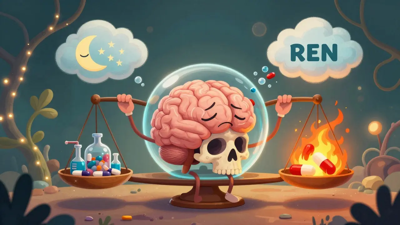 Stylized brain balancing chemical scales affected by various medications