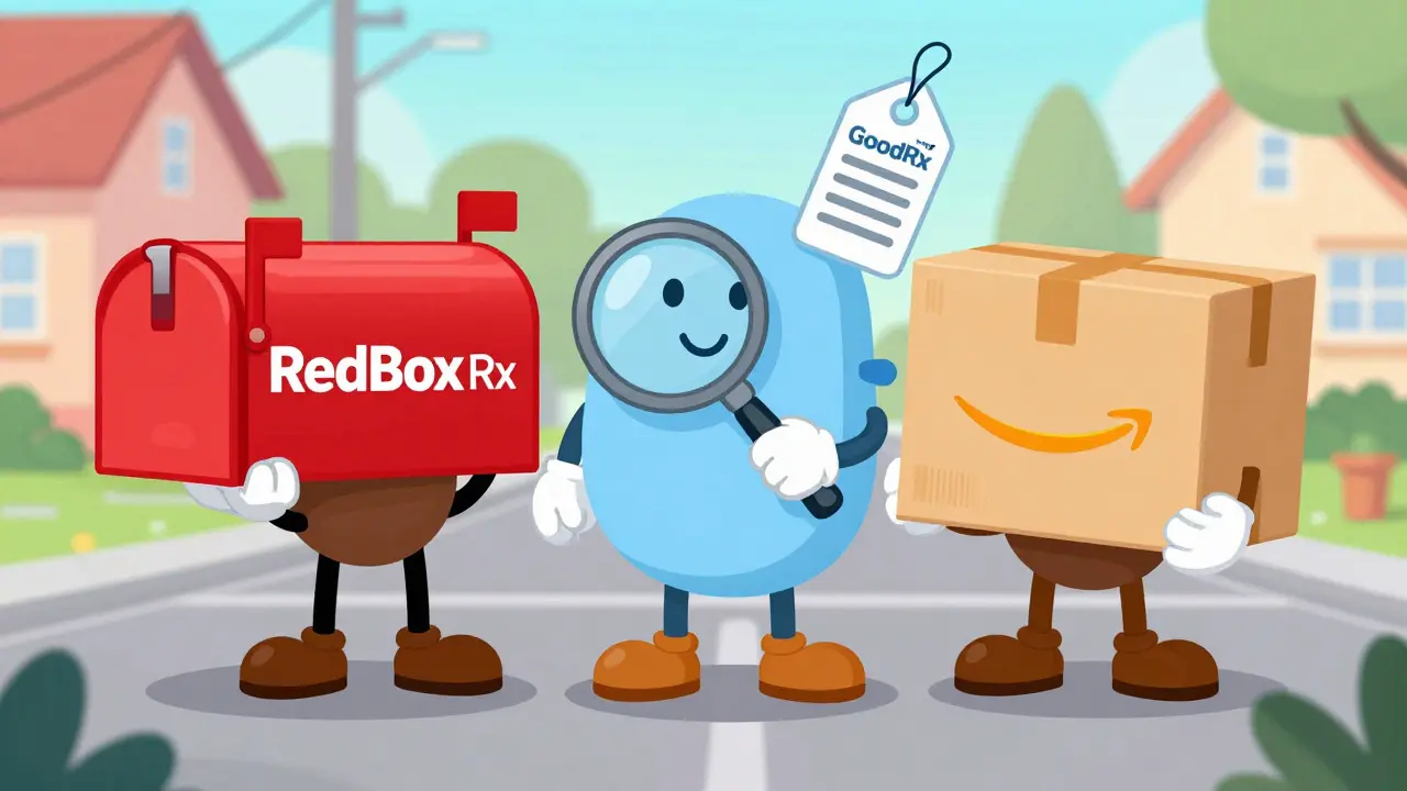 Cartoon characters representing fast medication delivery options