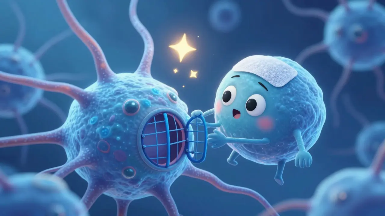 Animated nerve cells being blocked by a lidocaine patch