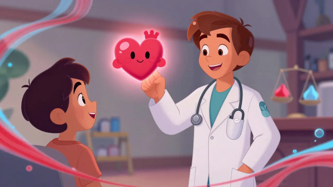 Doctor and patient discussing health with floating heart icon