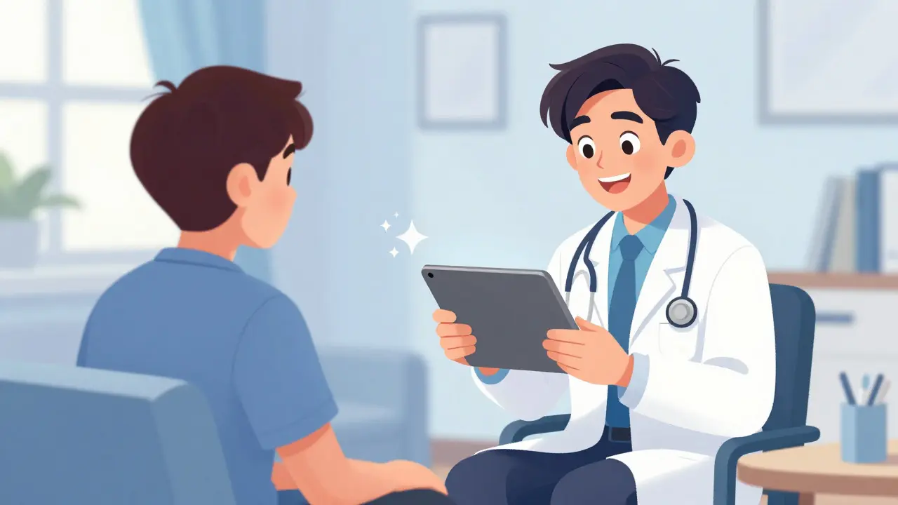 Doctor and patient having a happy telehealth consultation
