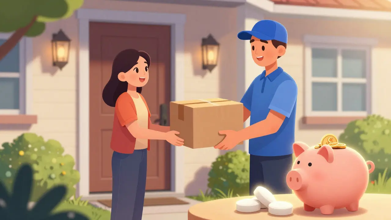 Happy customer receiving discreet medication delivery