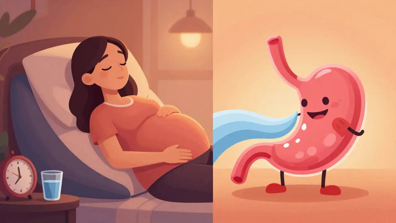 Illustration of elevated sleeping position helping prevent acid reflux