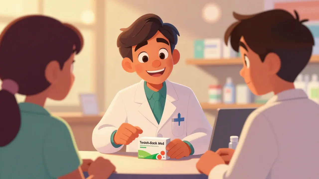 Pharmacist explaining medication to an engaged patient