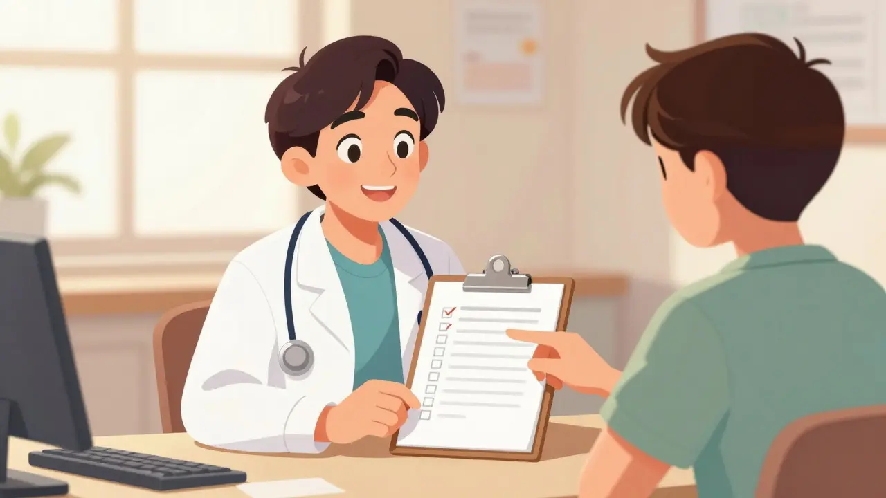 Doctor and patient discussing symptoms during a hopeful medical consultation
