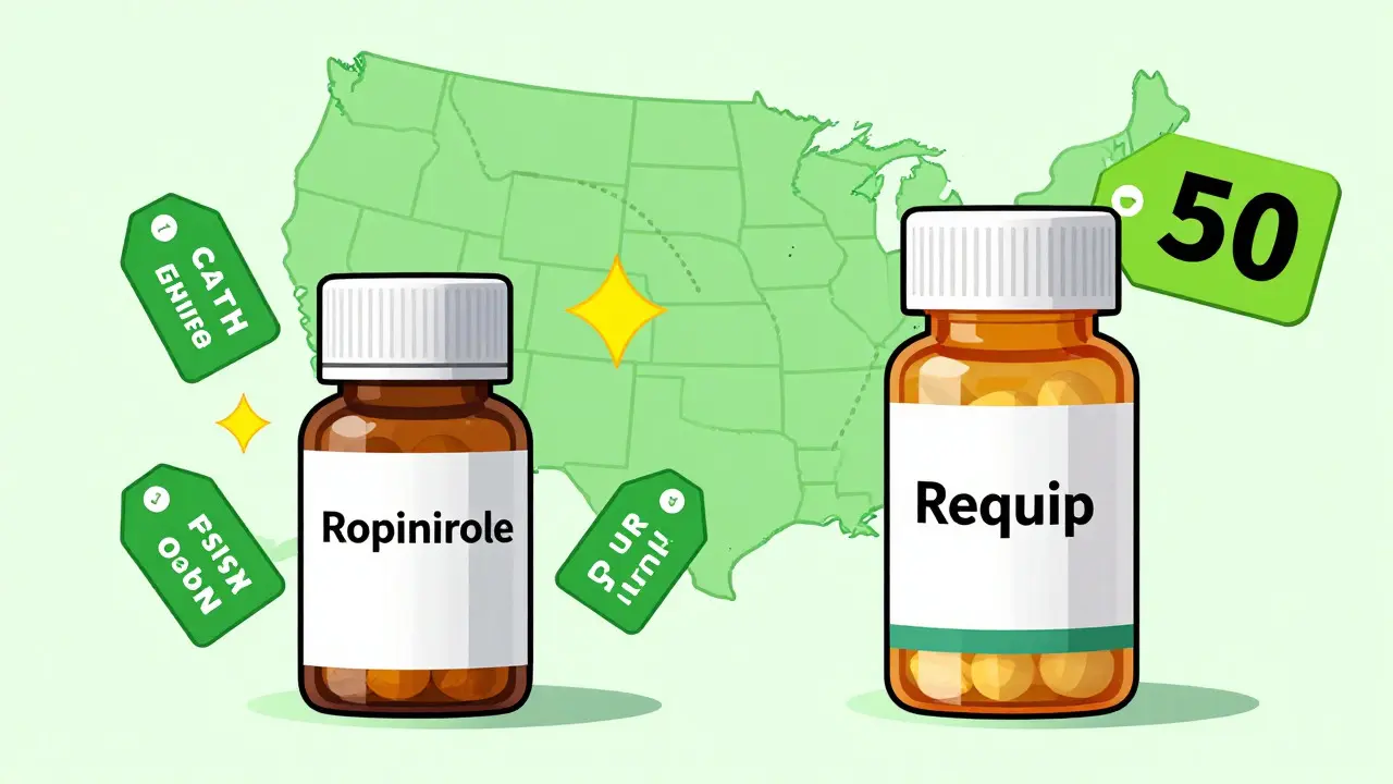 Illustration comparing cheap generic medication with expensive brand-name options.